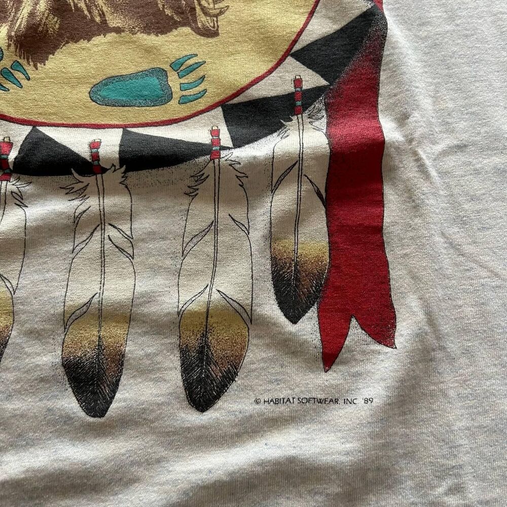 Vintage 90s Habitat Softwear Native American Bear Tribal 1996 Graphic T-Shirt XL - Picture 3 of 7